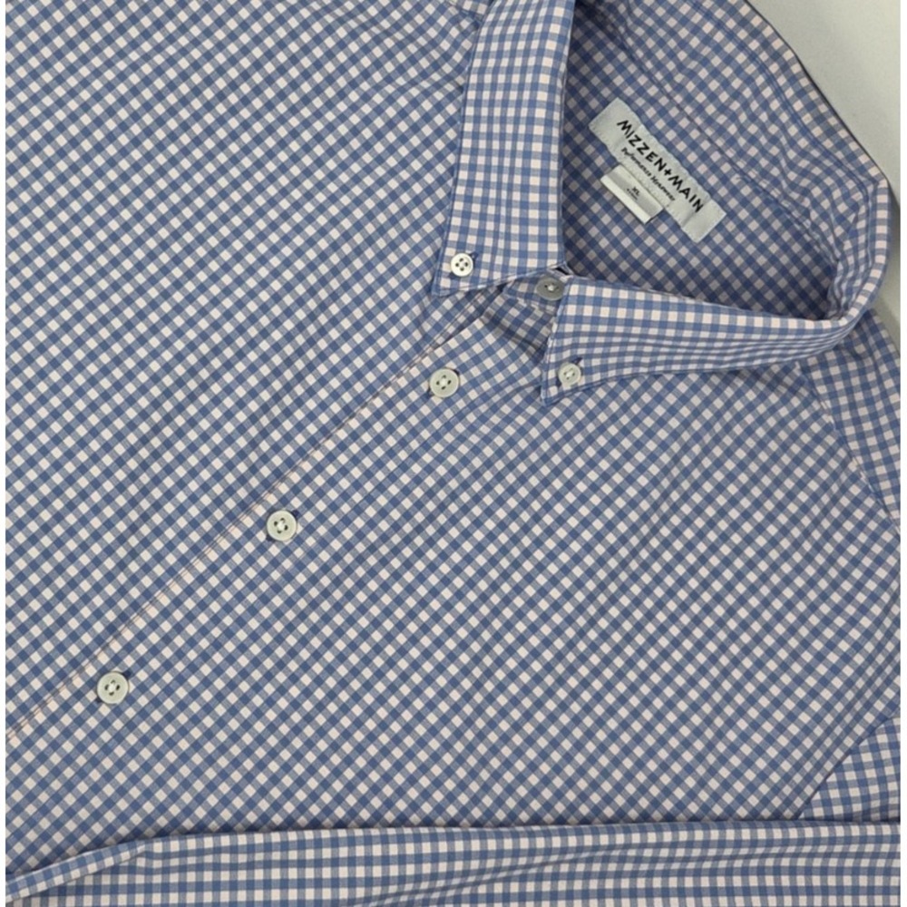 Mizzen+Main Leeward Trim Fit Blue Pink Gingham Check Performance Shirt Mens XL